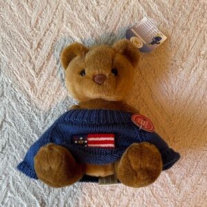 Build A Bear Brown Teddy Bear with Blue Flag Sweater